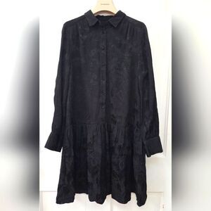 J.Crew Leafy Jacquard Black Viscose Shirtdress S